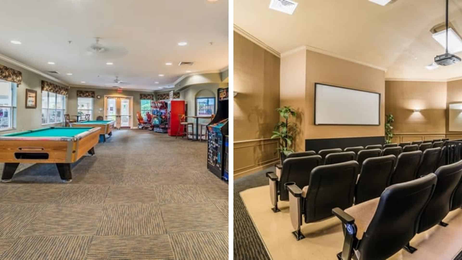 Indoor Amenities at Windsor Hills - Game Room and Movie Theater